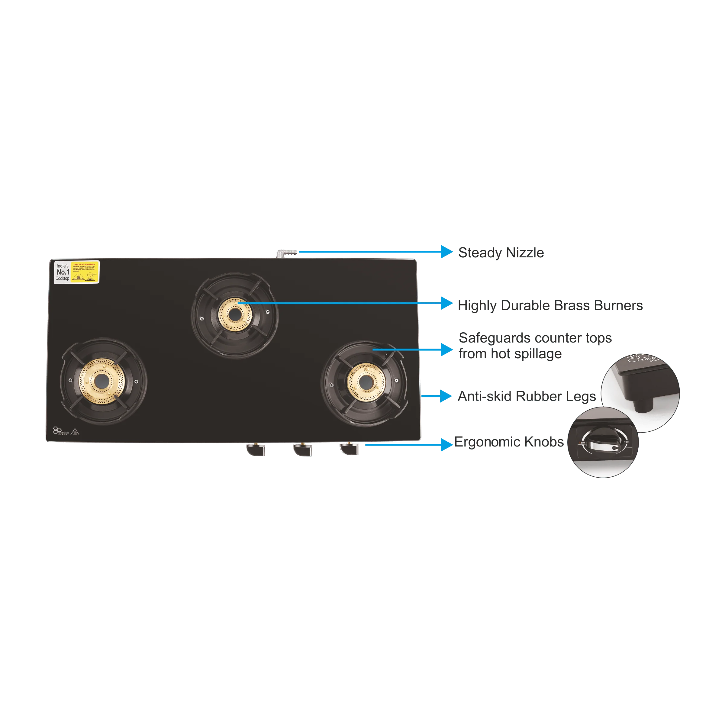 Rally Glass Top Smart Cook LPG Stove 3 Burner - Image 3