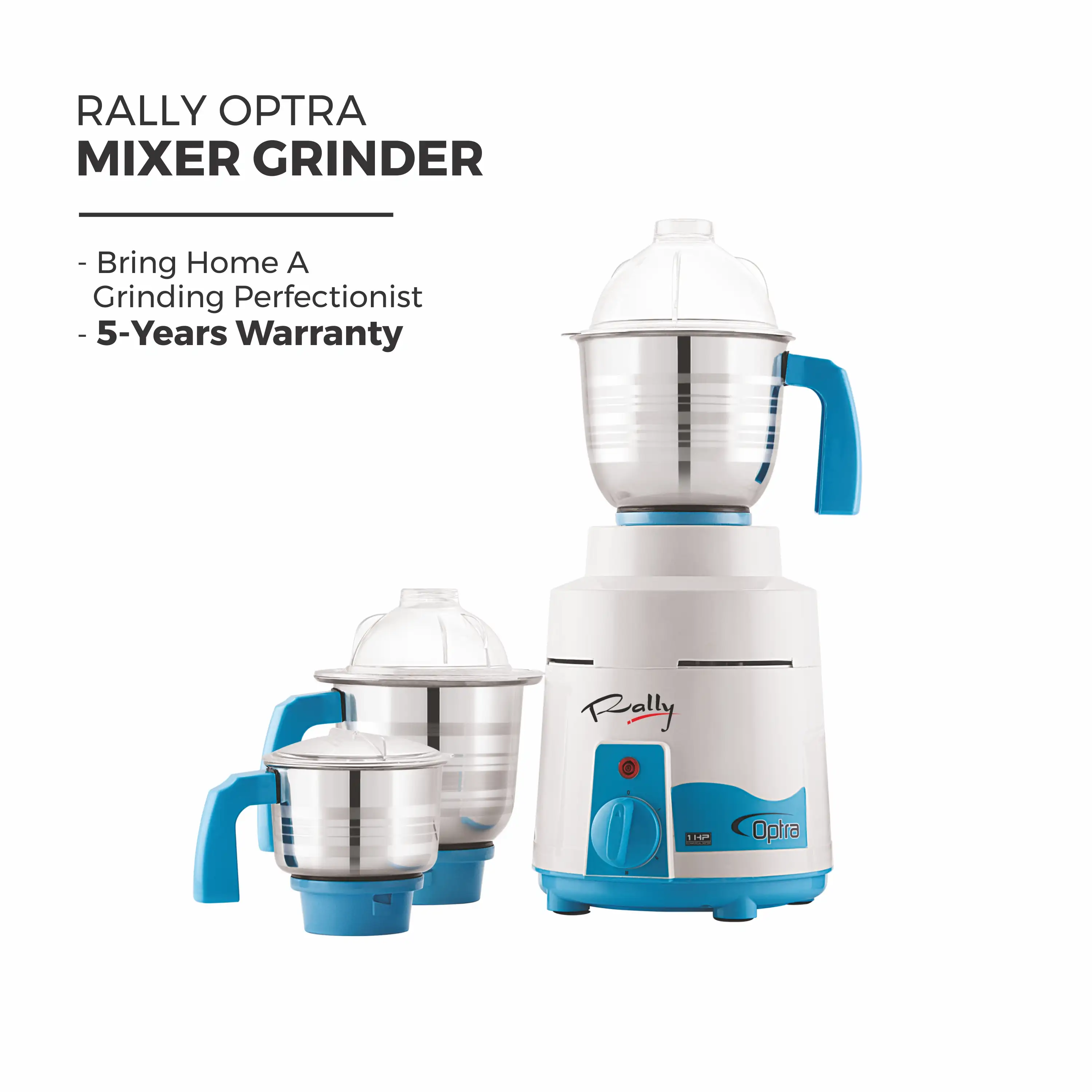 Rally Optra 1HP Mixer Grinder with 3 Stainless Steel Jars - Image 3