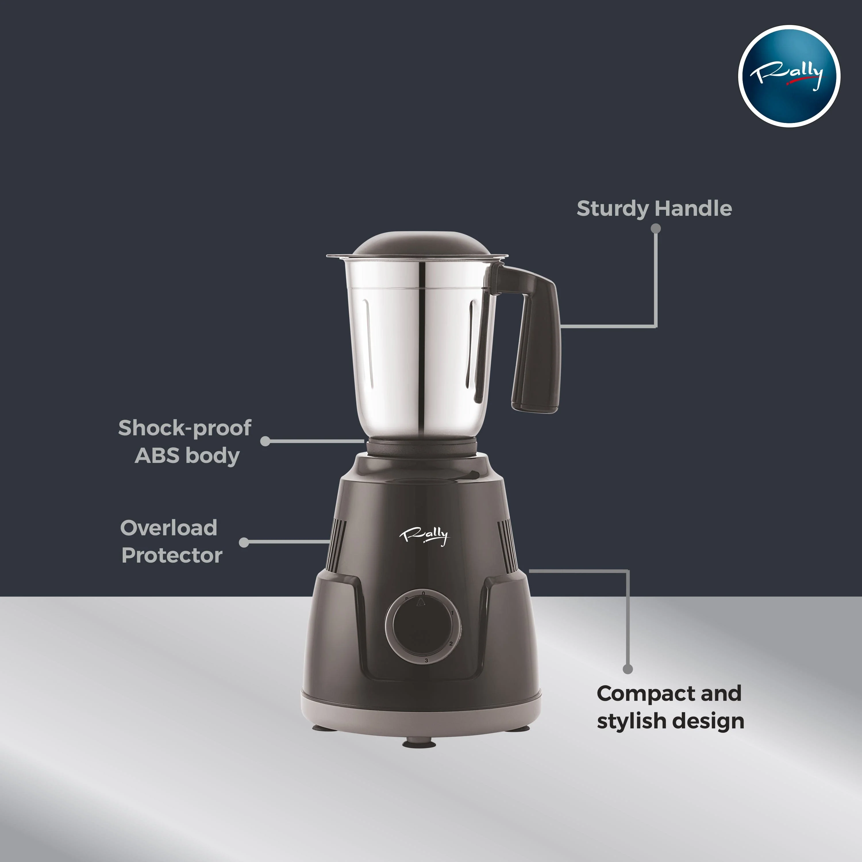 Rally Hector Mixer Grinder with 3 Stainless Steel Jars - Image 2