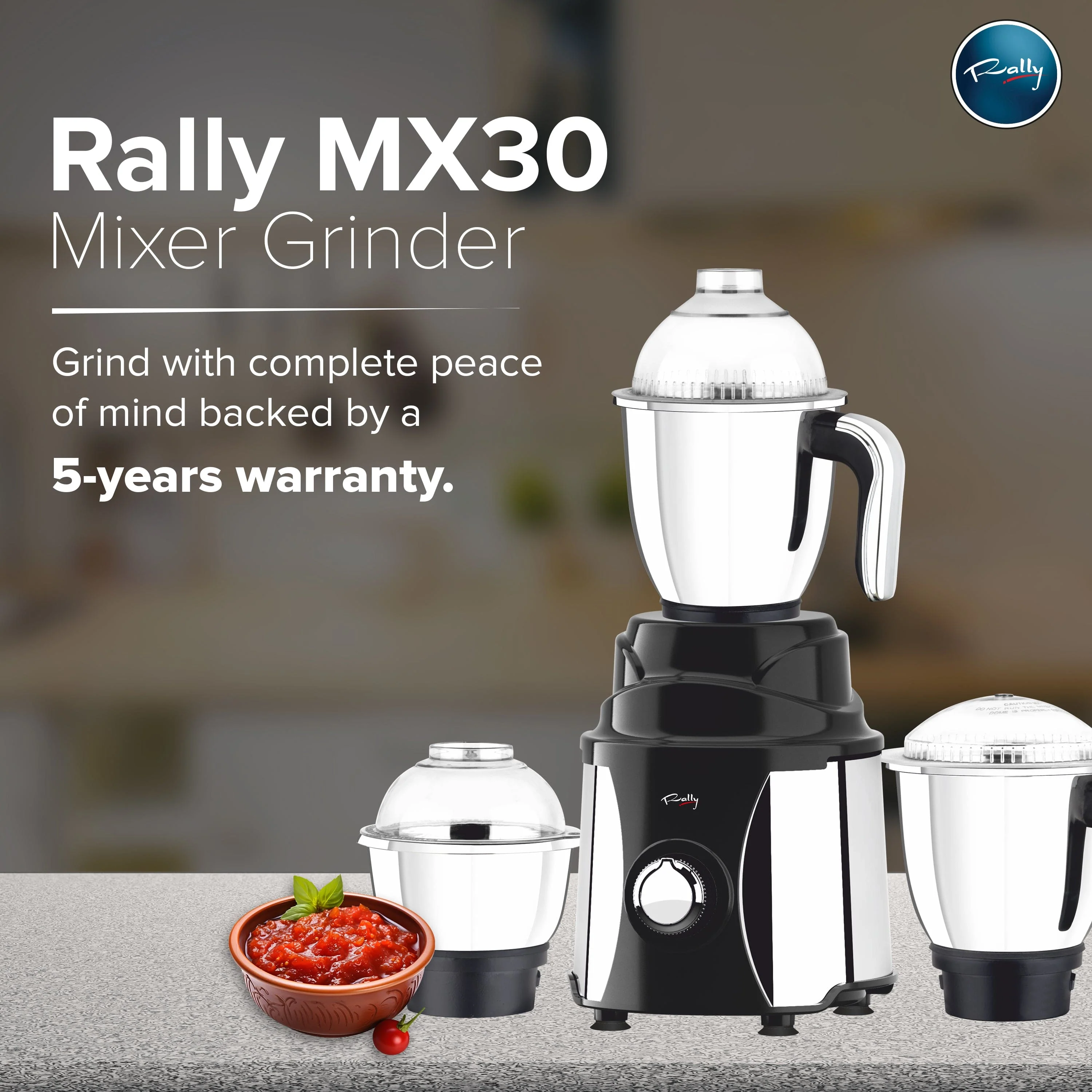 Rally MX30 Mixer Grinder 750W 1HP with 3 Stainless Steel Jars - Image 2