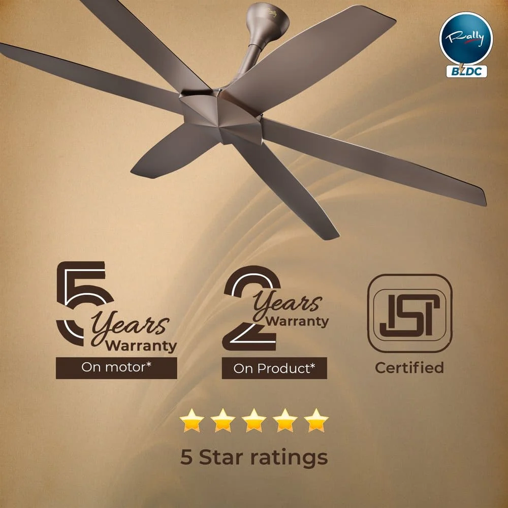 Rally ONYX 6 BLADE 1200mm BLDC Ceiling Fan | 5-star rated | Best-in-class Air Delivery | Aluminium Built | Energy Efficient | 5+2* Year Warranty - Image 5
