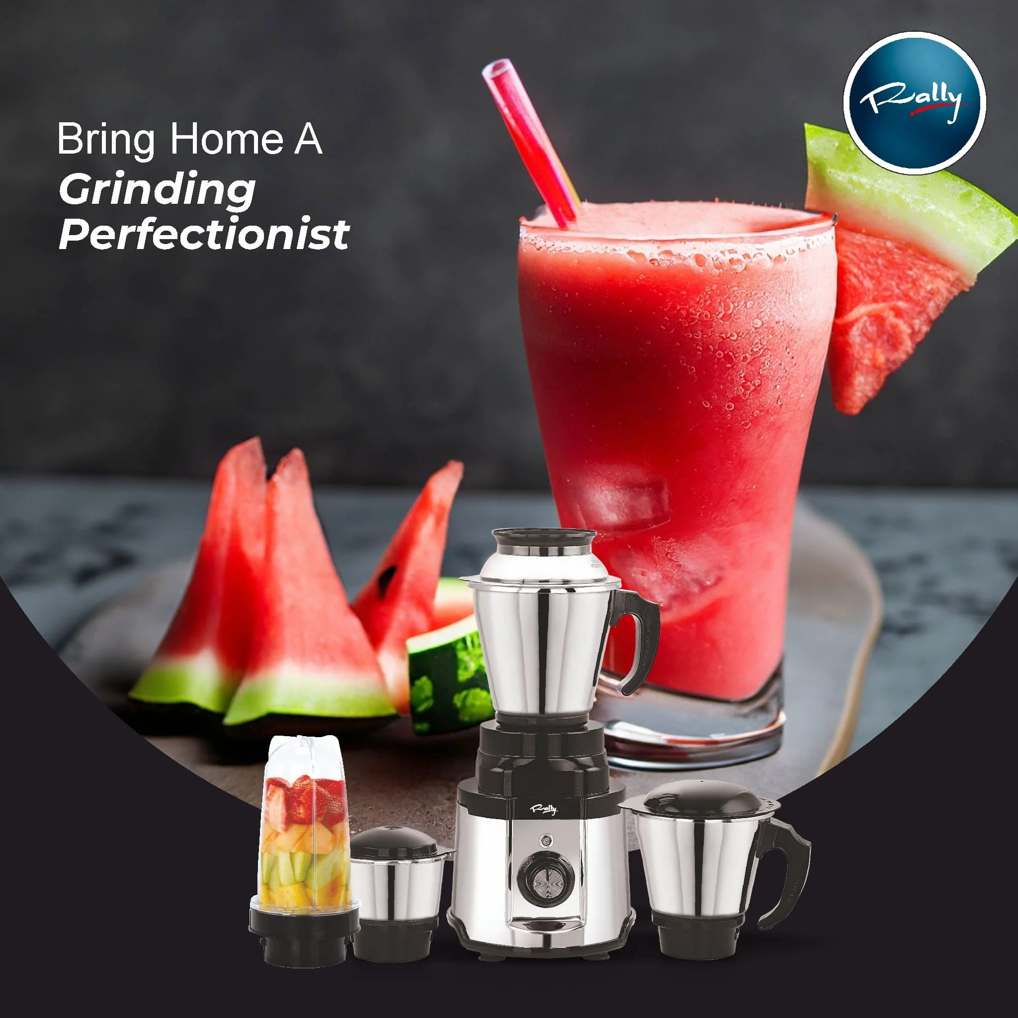 Rally Steelo Mixer Grinder 800W with 3 Stainless Steel Jars + 1 Nutri Jar (Free) - Image 4
